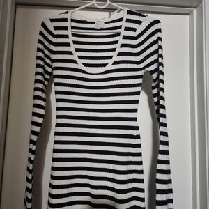 a new day Black and White Striped Long Sleeve Dress